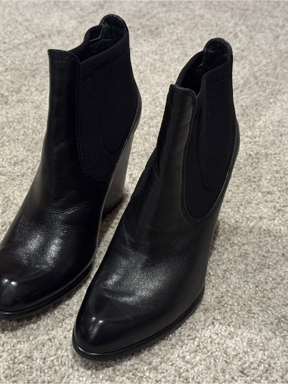 Stuart Weitzman Black Leather Chelsea Wedge Ankle Boots